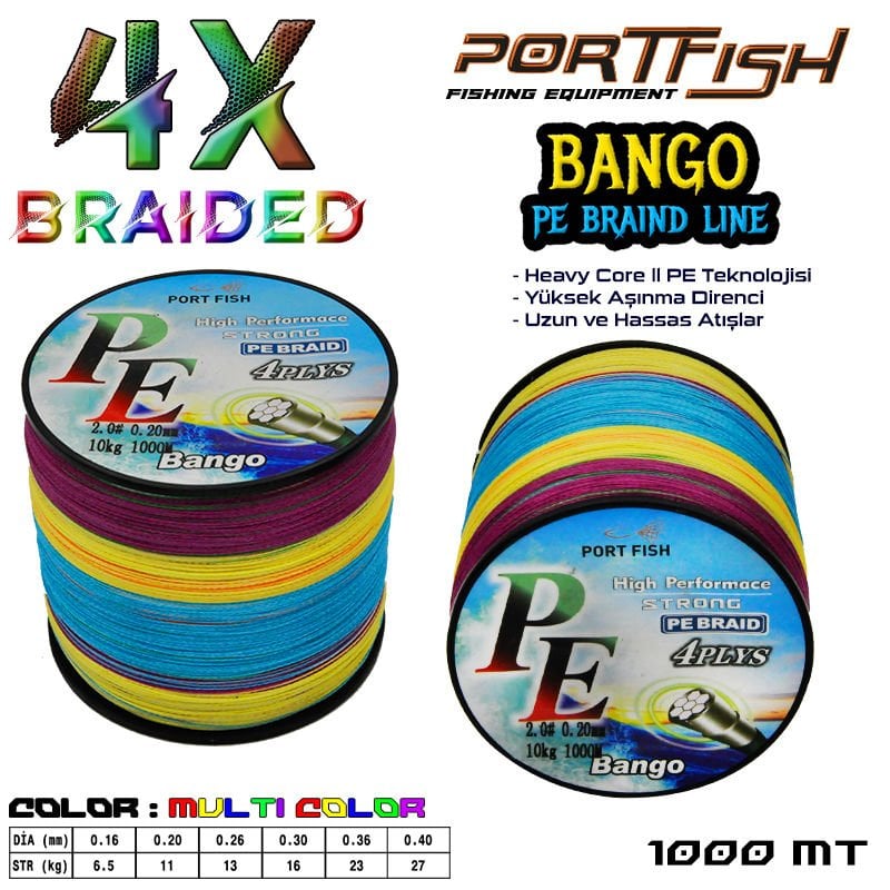 Portfish Bango 4 Kat İp Misina 1000 mt Ebruli