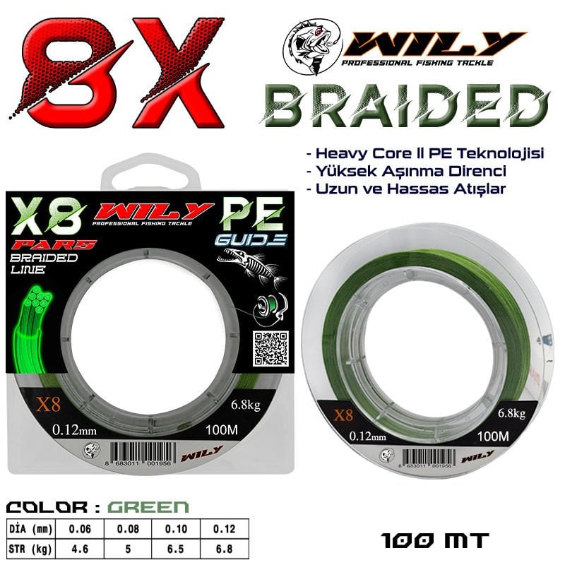 Wily 8 Kat Lrf İp Misina Yeşil 100 Mt