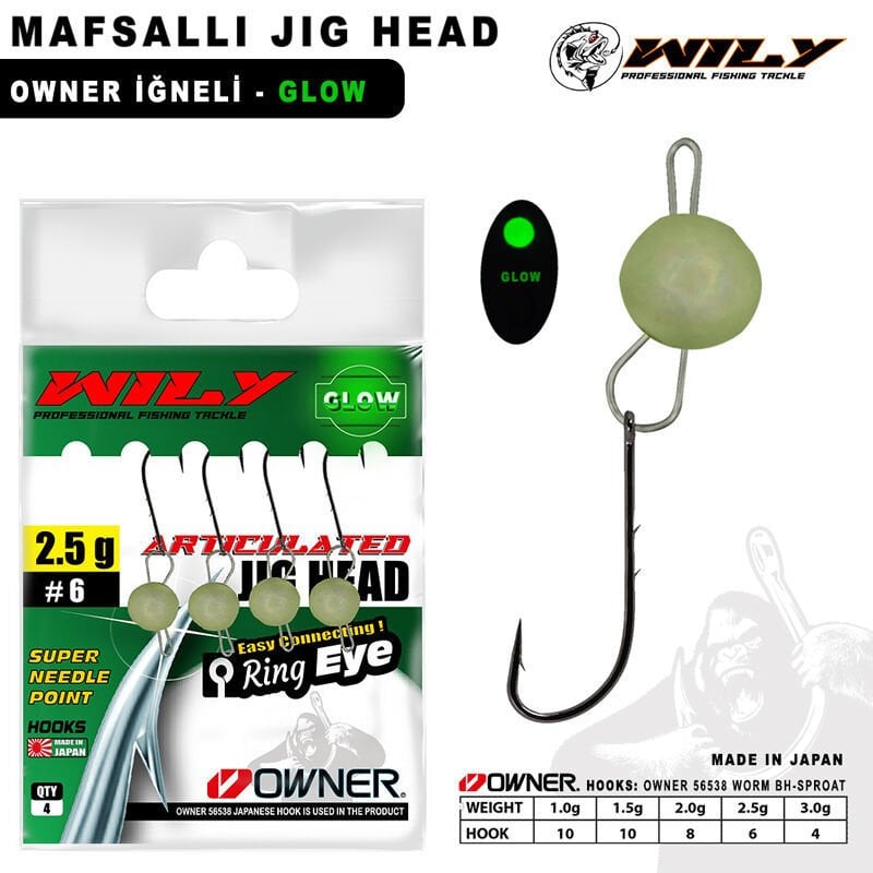 Wily 56538 Mafsallı Glow Jig Head